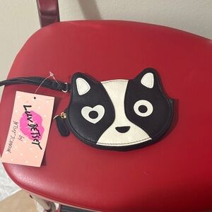 Card holder white & black dog shaped wristlet by love betsey NWT